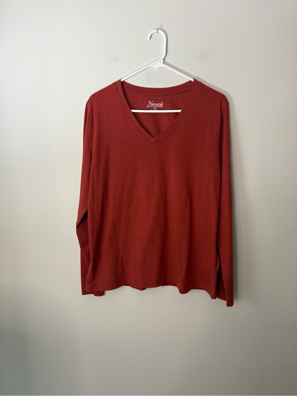 Natural Reflections Women’s Large Orange Vneck Long Sleeve Shirt Fall Basic U7